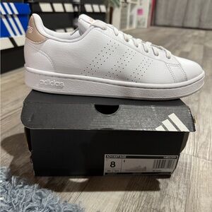 Women’s Adidas White and Beige Advantage Sneakers